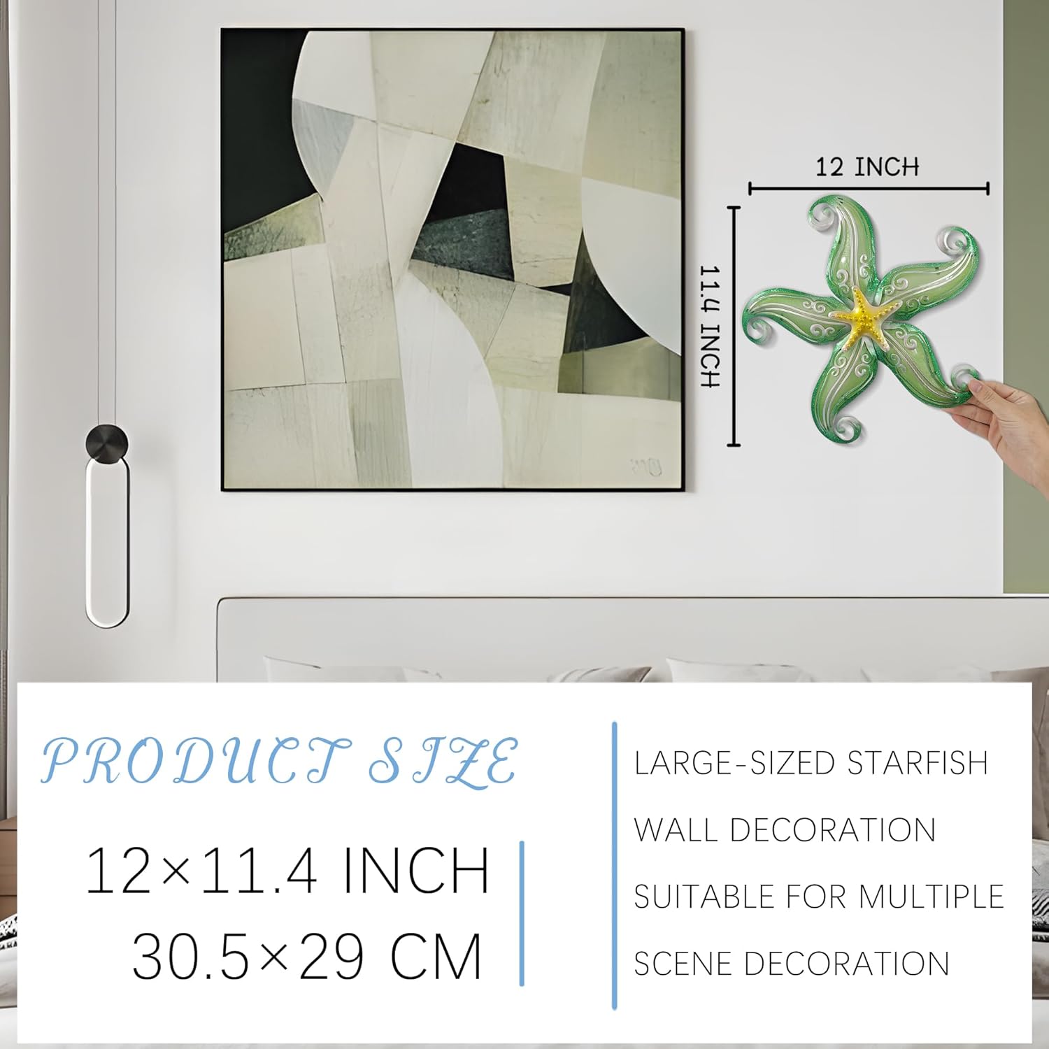Metal Starfish Wall Decor, Sea Life Coastal Decorations 12 inch Starfish Wall Art, Nautical Home Decoration Handing Ocean Beach Wall Art for Garden,Fence,Home,Patio,Kitchen,Bathroom,(Green)