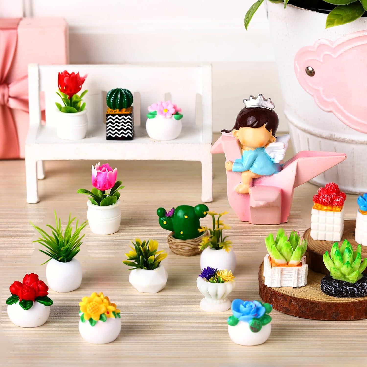 30 Pcs Miniature Dollhouse Plants Accessories Mini Artificial Potted Flower Tiny Resin Greenery Cactus Figurines for Doll House Gift DIY Garden Bonsai Micro Landscape Decoration(Plants)
