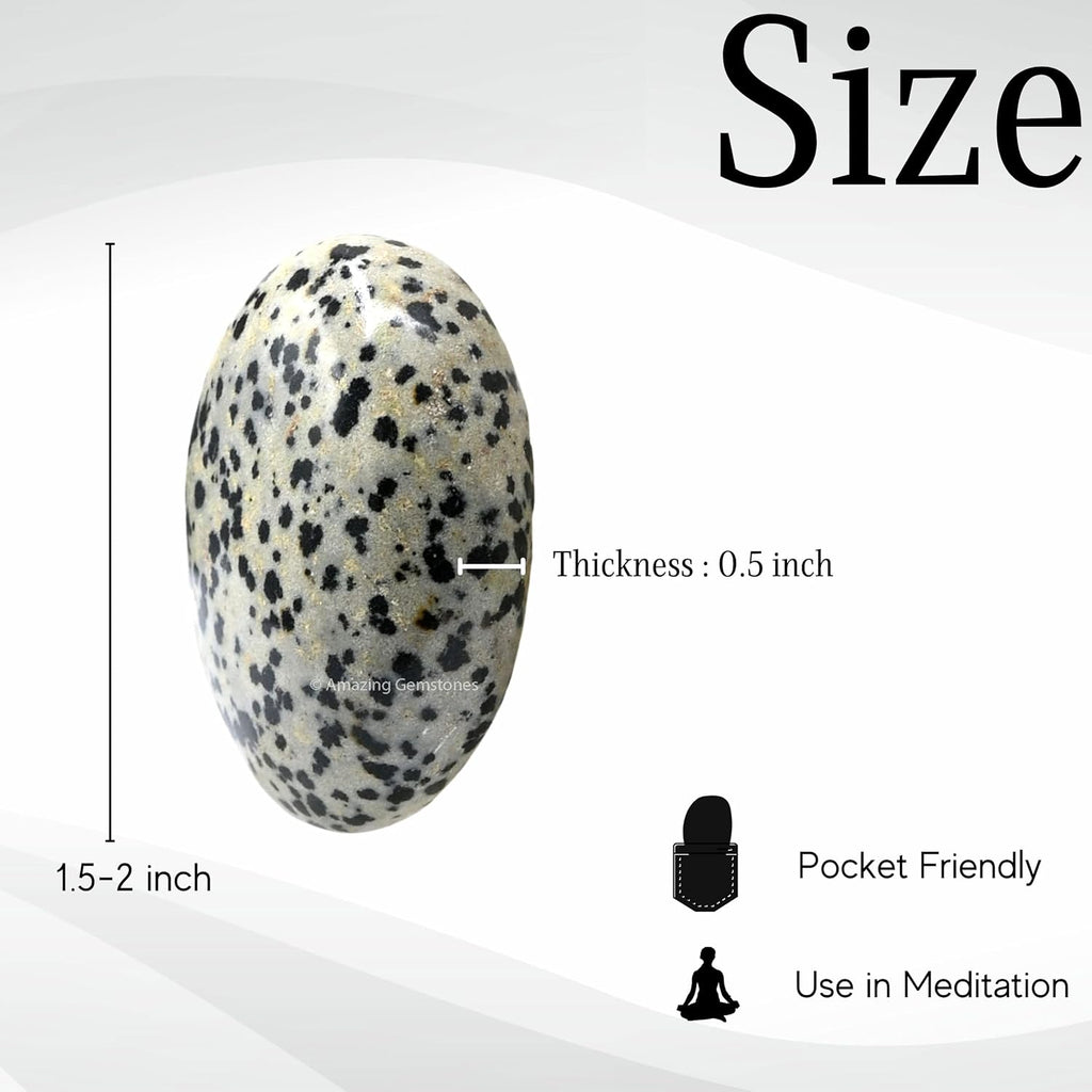 Amazing Gemstone Dalmatian Jasper Crystals and Healing Stones - Large Palm Stone Crystals Piedra - Crystal for Good Luck, Positive Energy, Meditation - Unique Stocking Stuffers Gifts for Women, Men