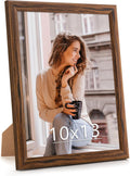 10x13 Wood Frame Brown, Natural Wooden 13x10in Picture Frames, Modern Golden 10 x 13inch Gallery Photo Pic Frame with HD Plexiglass, Horizontal Vertical Wall Mounting Tabletop Display 1Pcs
