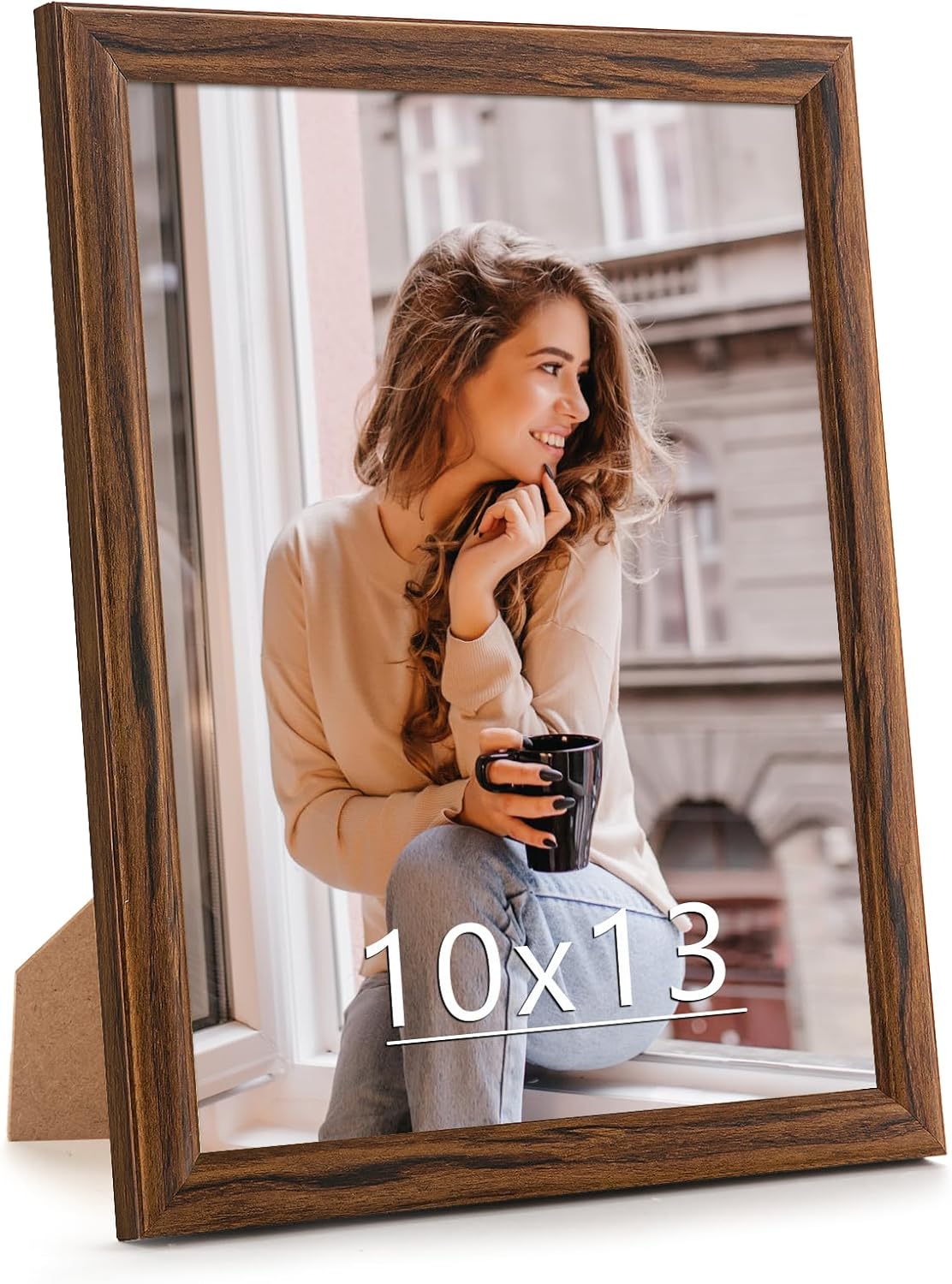 10x13 Wood Frame Brown, Natural Wooden 13x10in Picture Frames, Modern Golden 10 x 13inch Gallery Photo Pic Frame with HD Plexiglass, Horizontal Vertical Wall Mounting Tabletop Display 1Pcs