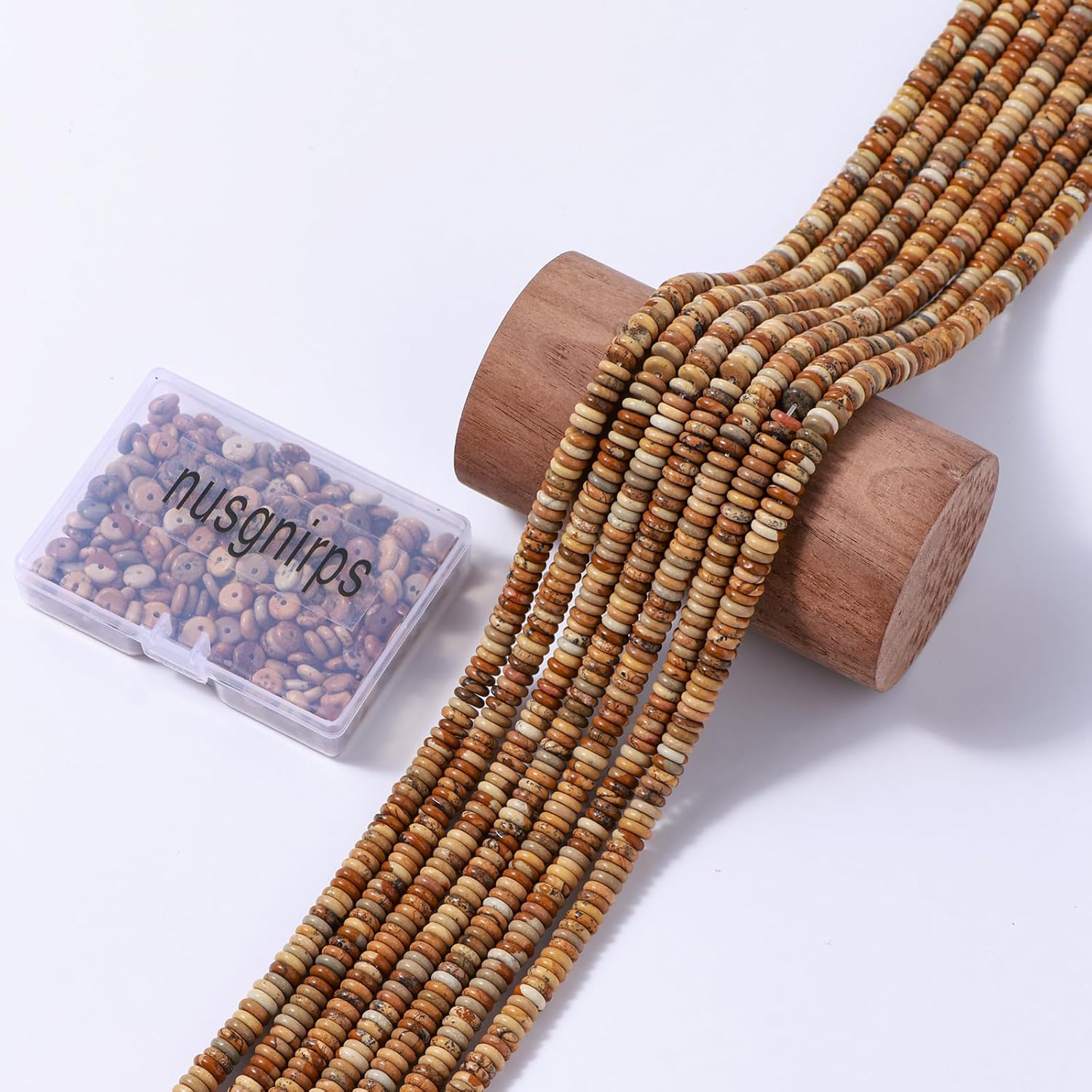 Natural Blown Picture Disk Stone Spacer Beads 6x2mm 38cm/str Flat Rondelle Loose Semi Gemstone Caps for Making Bracelets Necklace