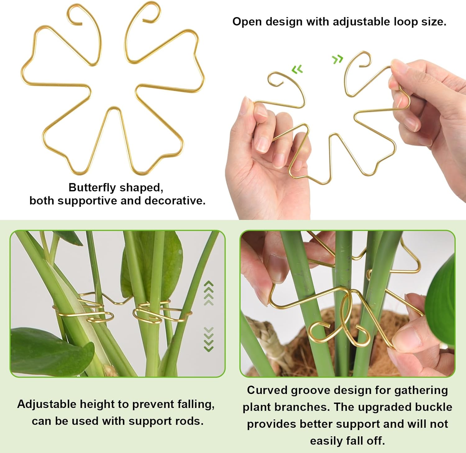 6pcs Plant Stem Support, Iron Monstera Plant Support, Plants Stem Holder Supports Butterfly Shape Bamboo Clamp Set for Outdoor & Indoor Growing Climbing Plants Stabilization and Supports