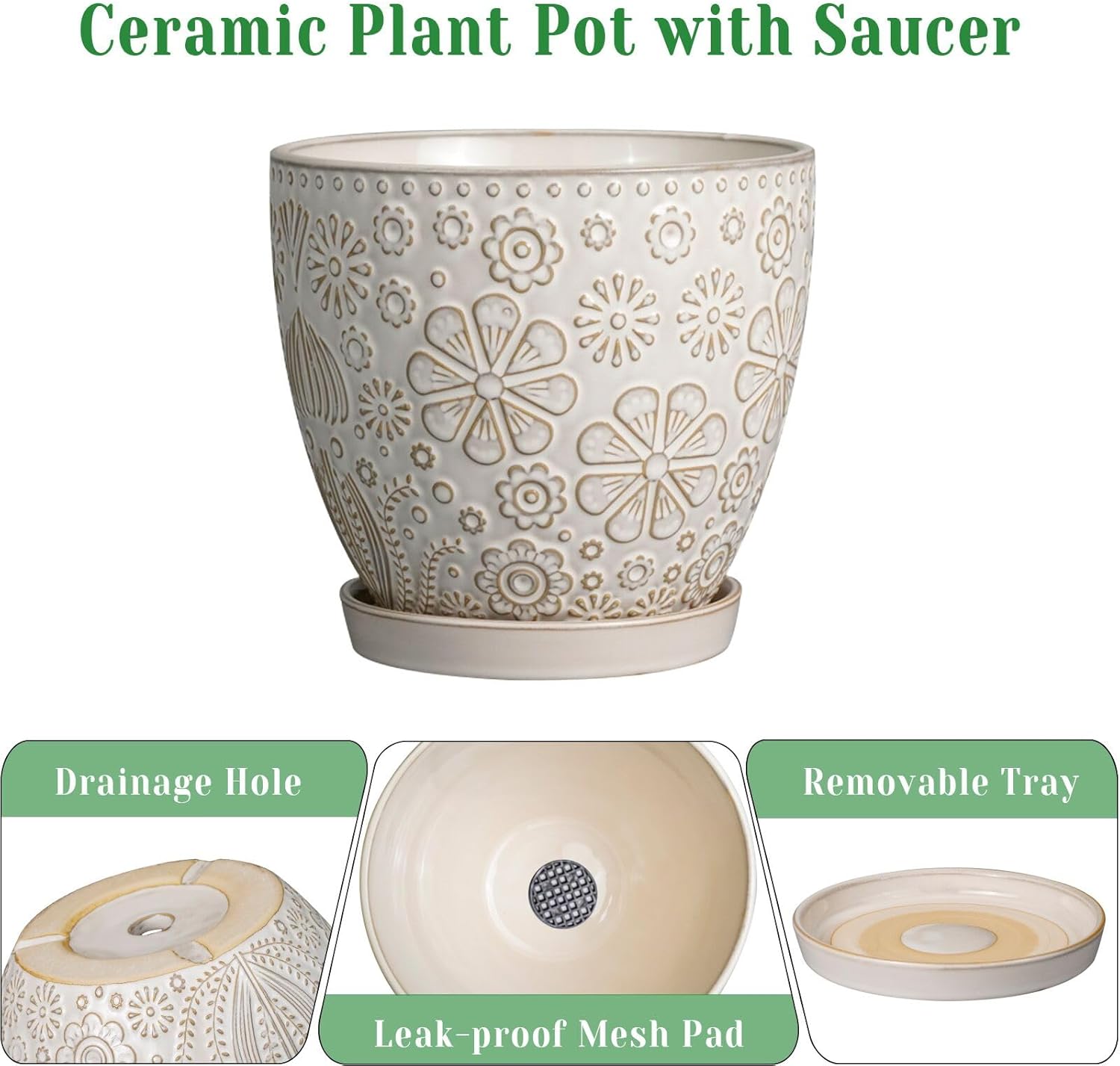 Ceramic Planter 8 Inch Plant Pot with Drainage Hole and Saucer Ceramic Pots for Indoor Plants Outdoor Large Flower Pot for Home Decor White