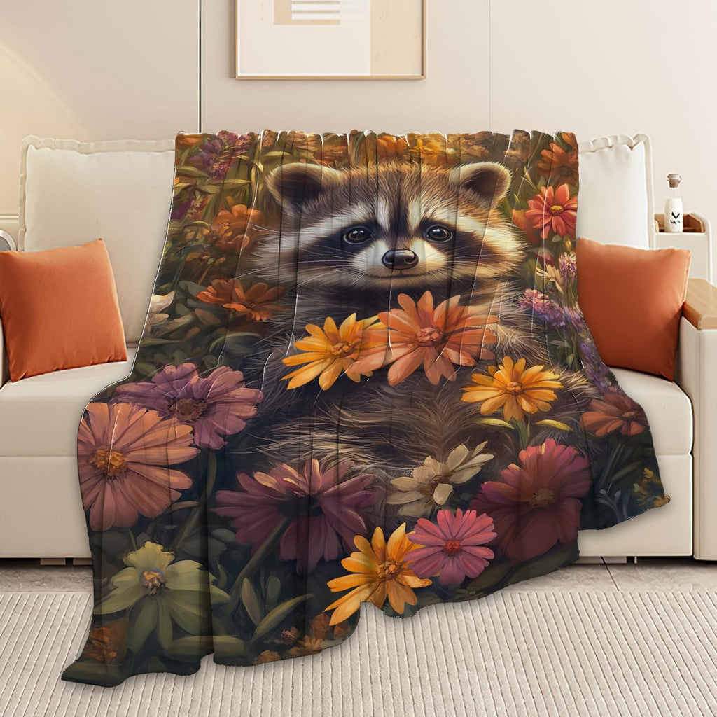 Raccoon Blanket Cute Cartoon Raccoon Throw Blanket Gifts for Girls Women Kids Boys Adults Men Super Soft Cozy Plush Fluffy Fuzzy Fleece Blanket Home Decor 60''X80''