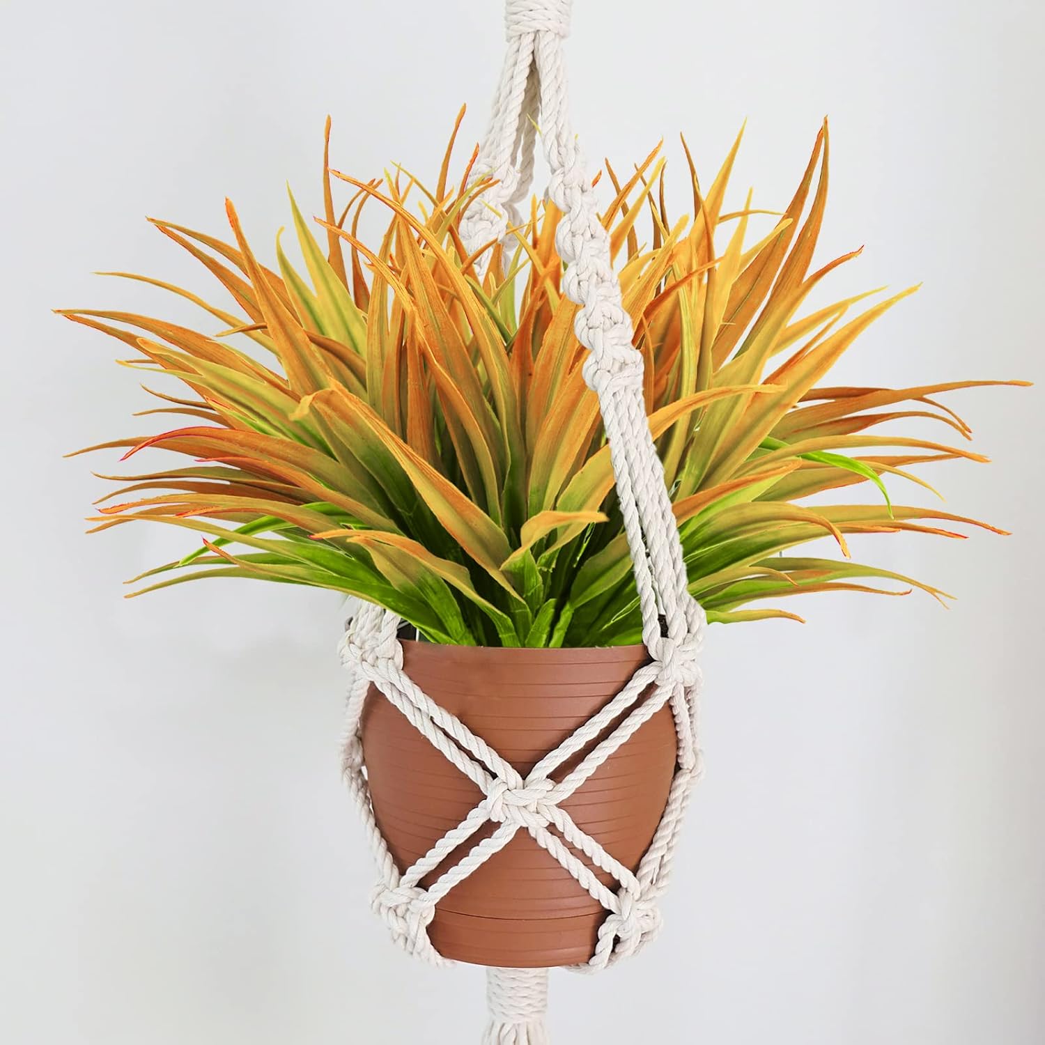 8Pcs Artificial Grass Plant Fake Outdoor Plastic Plants UV Resistant Faux Grasses Greenery Shrubs for Window Box Garden Patio Porch Home Decor Yellow
