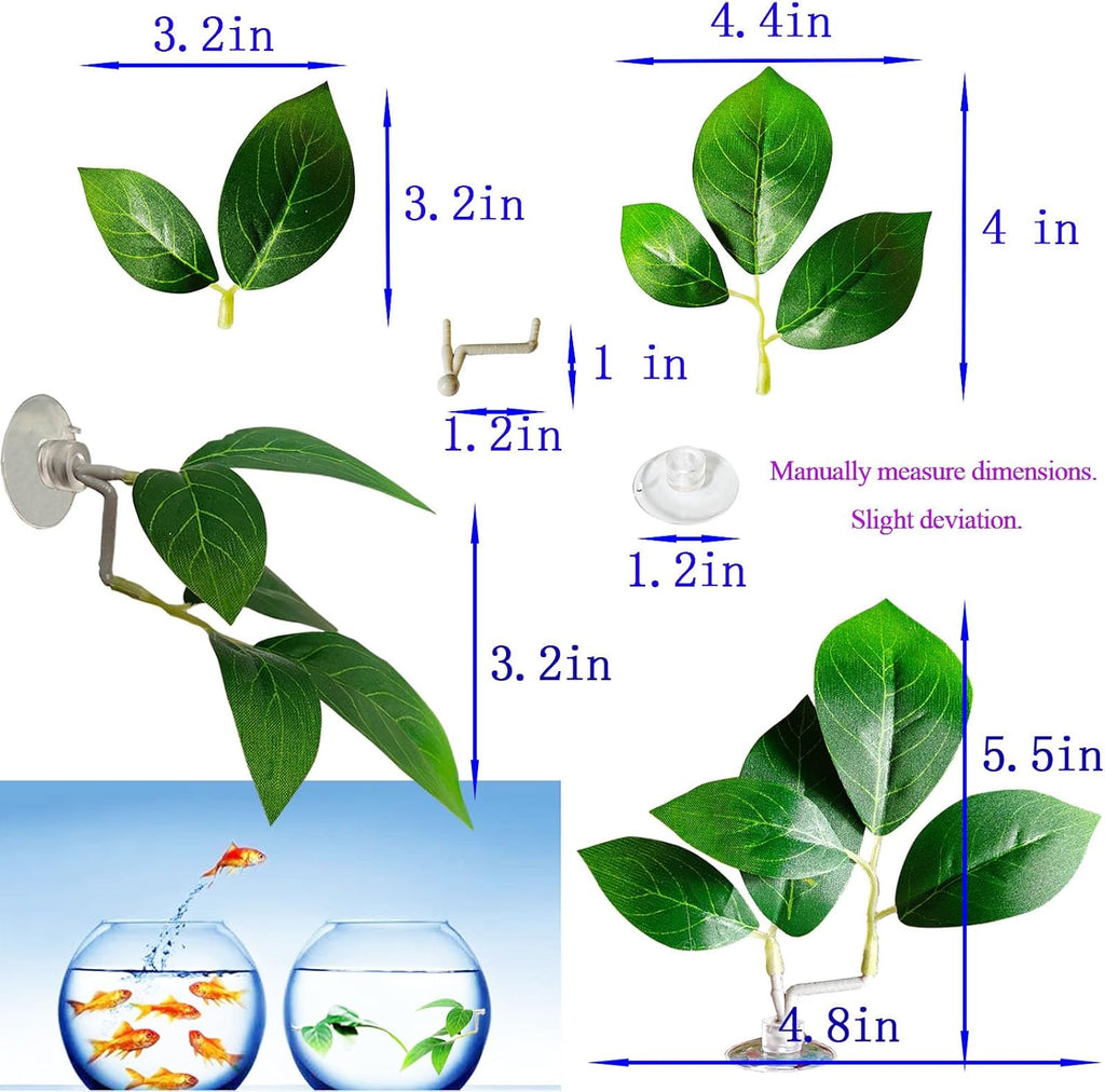 Fish Leaf Pad Fish Tank Accessories Aquarium Décor Simulating 2 pcs Adjustable Plastic Plants Betta Natural Habitat Playing Spawn Breed Rest Bed with Suction Cup Multi Leaf Design (2)
