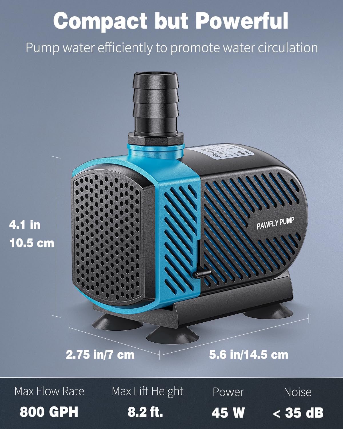Pawfly 800 GPH Aquarium Submersible Water Pump (3000L/H, 45W) Ultra Quiet Water Fountain Pump with 8.2 ft. Lift Height Adjustable Water Pump for Fish Tanks Ponds Gardens Waterfalls Statuary and Sumps