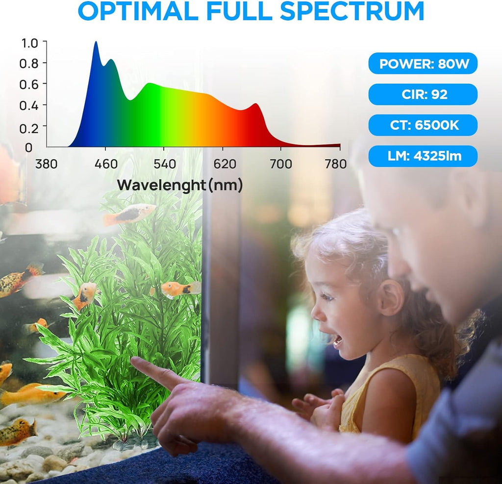 Lominie LED Aquarium Light, Dimmer Remote Control 0-100% Brightness 80W Planted Fish Tank Light Clamp Clip Lamp for Freshwater Refugium Algae Fish Tank with Gooseneck