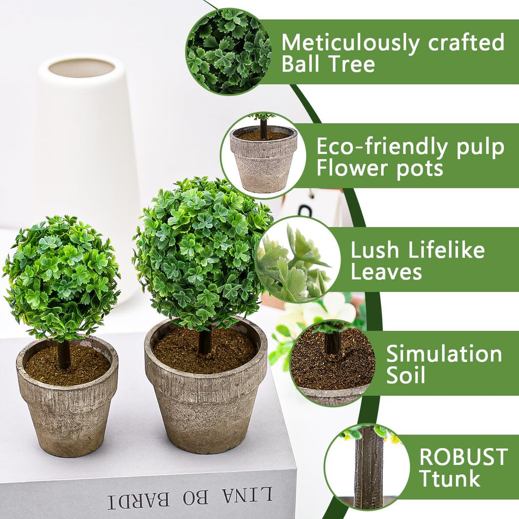 Woration Artificial Green Grass Ball Potted Fake Shrubs Big & Small Ball Plant Greenery Decor Faux Realistic Bonsai Home Office Desk Farmhouse Room, 2 Pcs