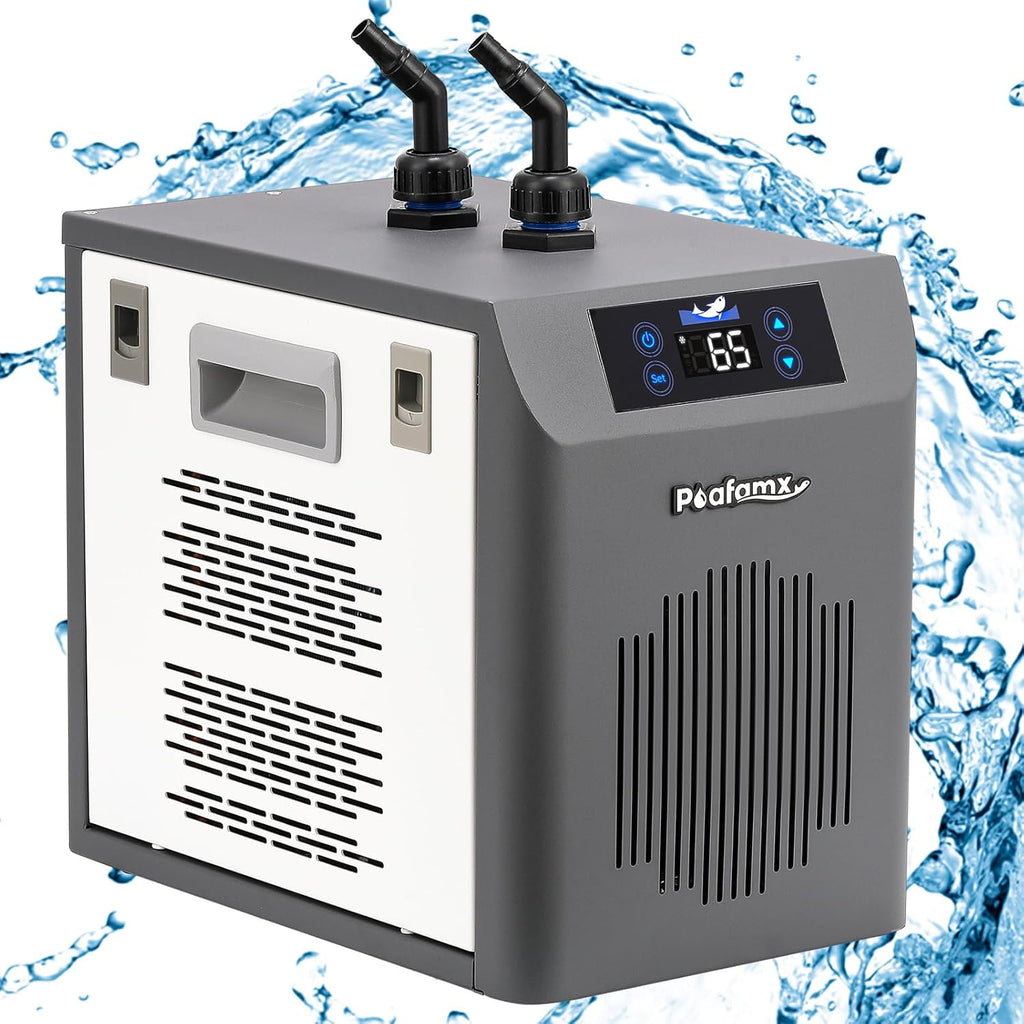 [New Upgrade] Poafamx Aquarium Chiller 42gal (160L), 1/10 HP Water Chiller with Touch Screen, Special Quiet Aquarium Cooler for Fresh/Salt Water Fish Tank, Hydroponics System, Axolotl, Coral Reef