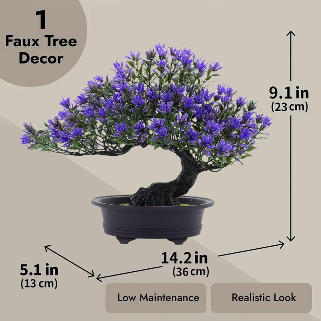 Artificial Plants Greenery Bonsai, Room Decor Fake Bonsai Tree for Home Decor Indoor Bookshelf Office Desk Bathroom Farmhouse Decor (Purple)