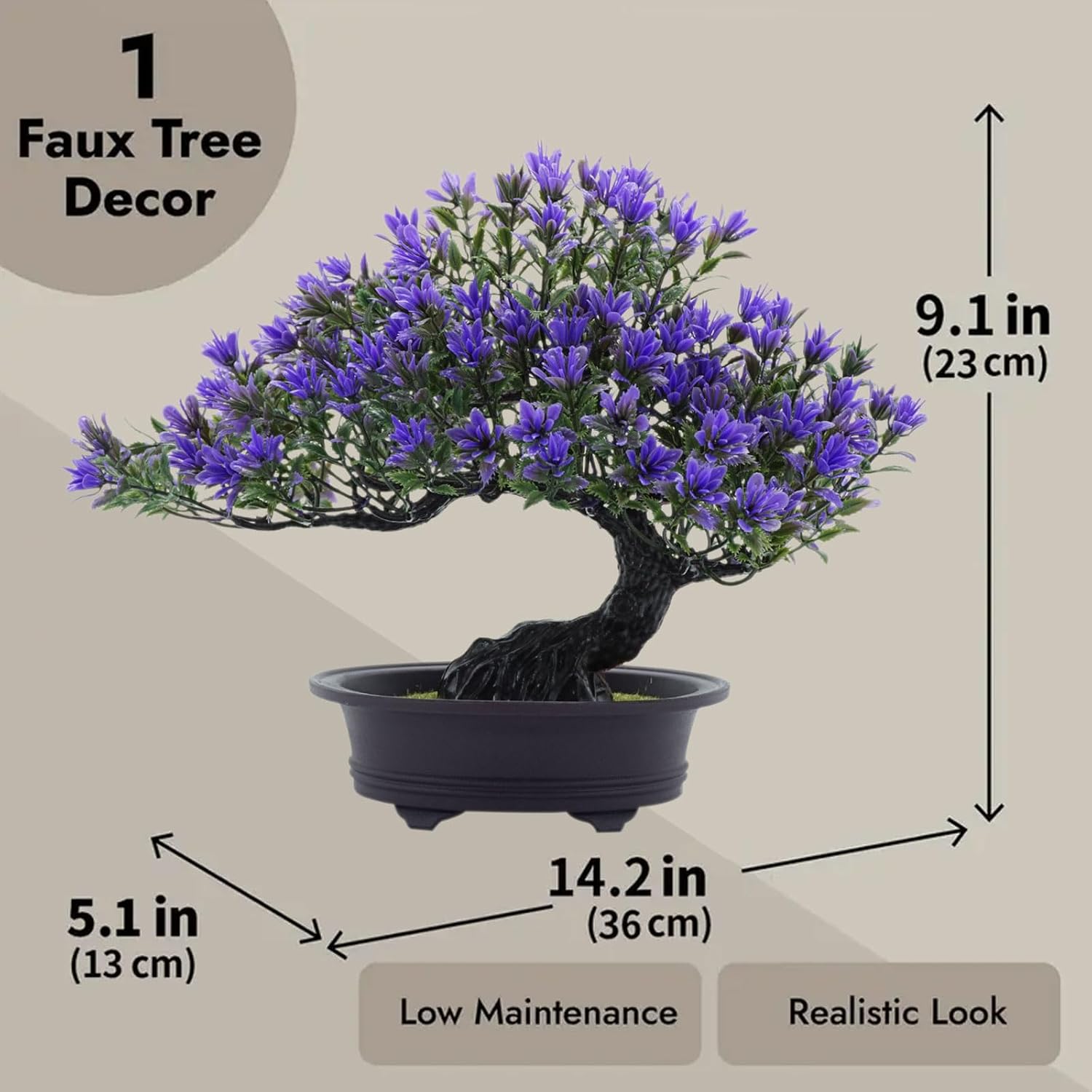 Artificial Plants Greenery Bonsai, Room Decor Fake Bonsai Tree for Home Decor Indoor Bookshelf Office Desk Bathroom Farmhouse Decor (Purple)