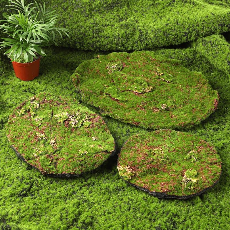Artificial Moss Blocks for Garden Decoration, 6-Piece Set, Green Decorative Moss Stones Suitable for Ecological Tanks, elf Gardens(Realistic Green Faux) Fake Moss (3 Pack Small)