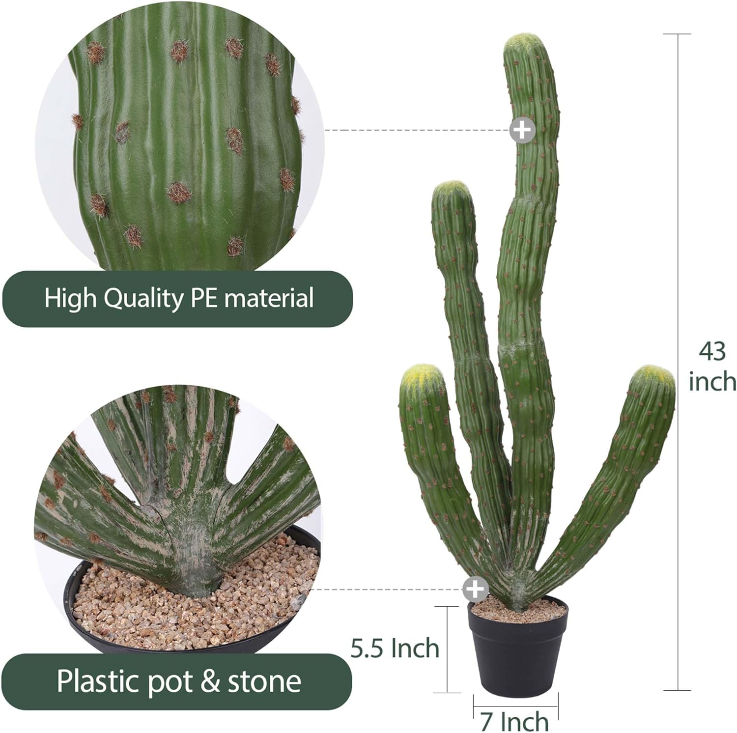 43Inch Artificial Cactus Faux Cacti Fake Cactus Saguaro Potted Plants for Indoor Outdoor Home Offices Store Decoration