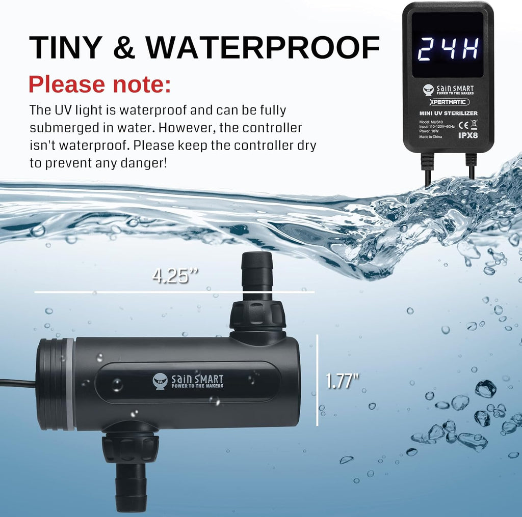 SainSmart XpertMatic Aquarium 10W Clean Light, Mini Submersible Aquarium Light with Timer, Waterproof Cleaning Lamp Greening for 40-80 Gallon Fish Tank and Aquariums
