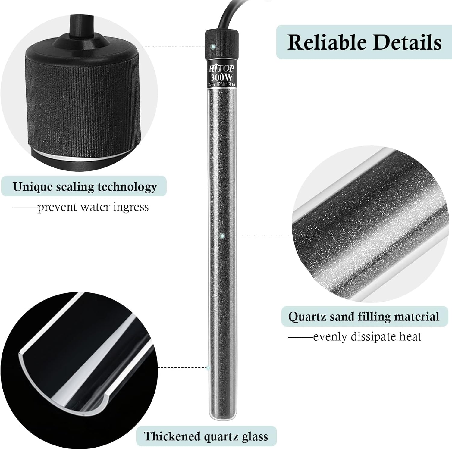 HITOP Compact Submersible Aquarium Heater - 300W Digital Heater for Fish Tank Turtle Tank 45-70 Gallon, Saltwater and Fresh Water with Temperature Controller (300W)