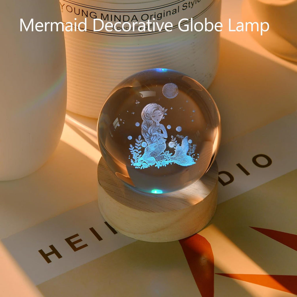 IFOLAINA Mermaid Crystal Ball Mermaid Gifts for Her Girls Friends Birthday Christmas Decorative Globes 3D Crystal Sphere Night Light