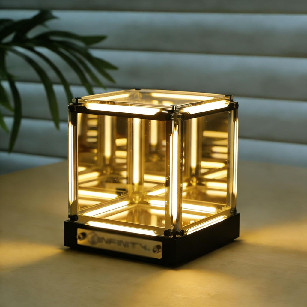 Infinite Space Abyss Lamp, Creative 4D Infinite Space Abyss Night Light with Touch Dimming, Rechargeable LED Hyper Cube Night Light for Gaming Setup Futuristic Room Décor (Warm color,Stepless dimming)