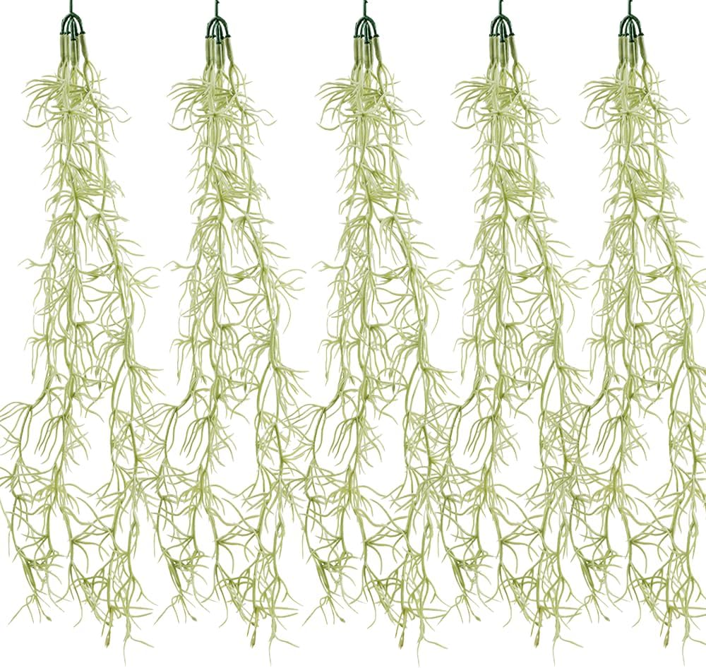 5 Pack Spanish Moss Faux Greenery Moss Fake Vines Moss Hanging Plants for Potted Plants Artificial Hanging Moss Garland Used for Family Indoor and Outdoor Gardens Decoration