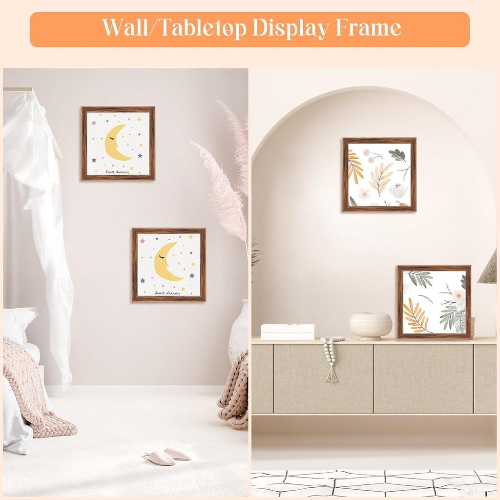 7x7 Wood Frame Brown, Natural Wooden 7x7in Picture Frames, Modern Golden 7 x 7inch Gallery Photo Pic Frame with HD Plexiglass, Horizontal Vertical Wall Mounting Tabletop Display 1Pcs
