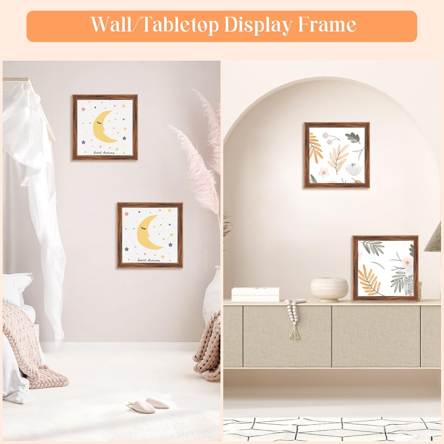 11x11 Wood Frame Brown, Natural Wooden 11x11in Picture Frames, Modern Golden 11 x 11inch Gallery Photo Pic Frame with HD Plexiglass, Horizontal Vertical Wall Mounting Tabletop Display 1Pcs