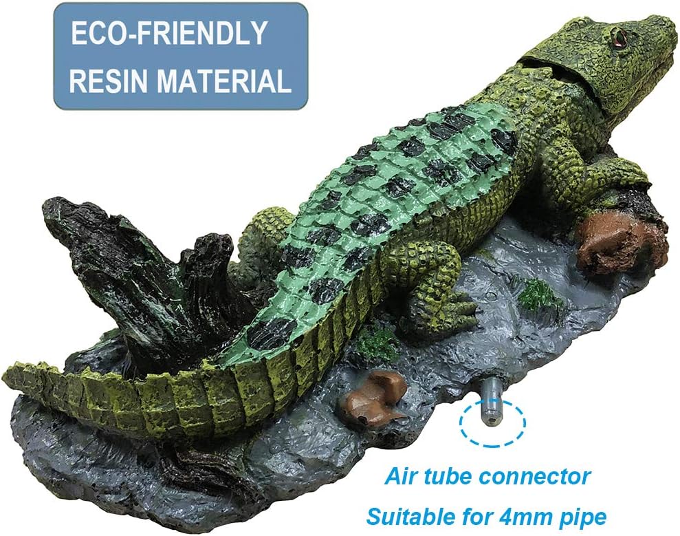 SLOCME Aquarium Alligator Air Bubbler Decorations - Aerating Action Crocodile Ornament, Oxygen Bubble Resin Crafts for Aquarium Fish Tank Decor