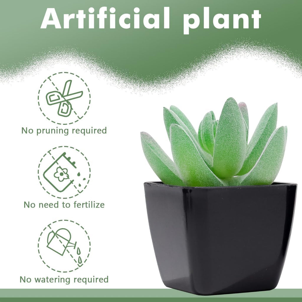 Woration 6pcs Fake Succulent Plants in Black Pots Artificial Mini Succulents Potted Green Decor Set Faux Greenery for Office Desk Table Shelf Party Decorations