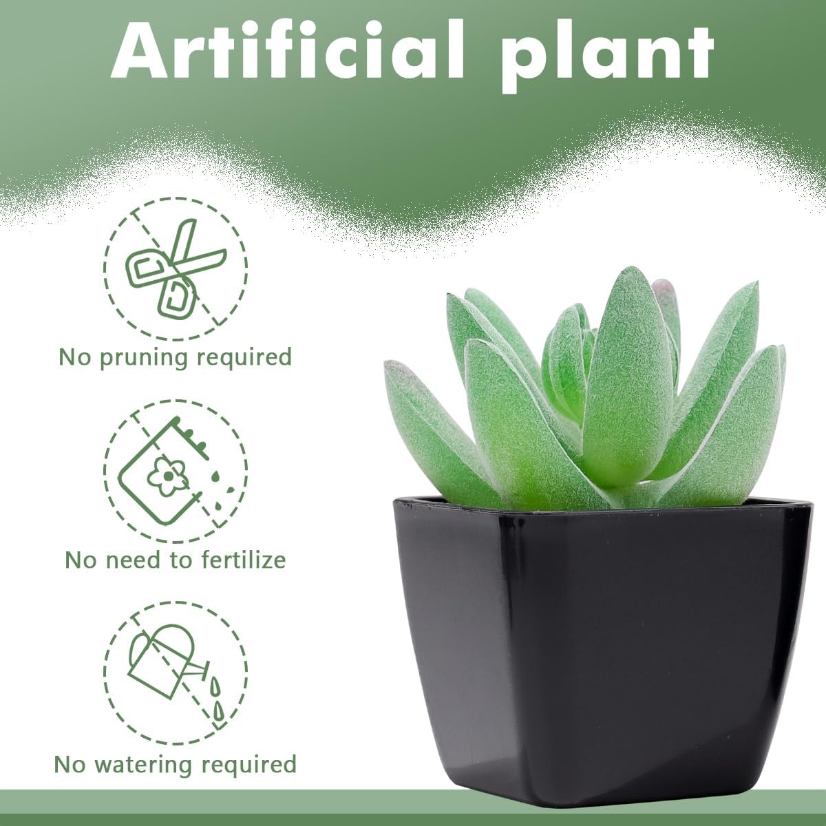 Woration 6pcs Fake Succulent Plants in Black Pots Artificial Mini Succulents Potted Green Decor Set Faux Greenery for Office Desk Table Shelf Party Decorations