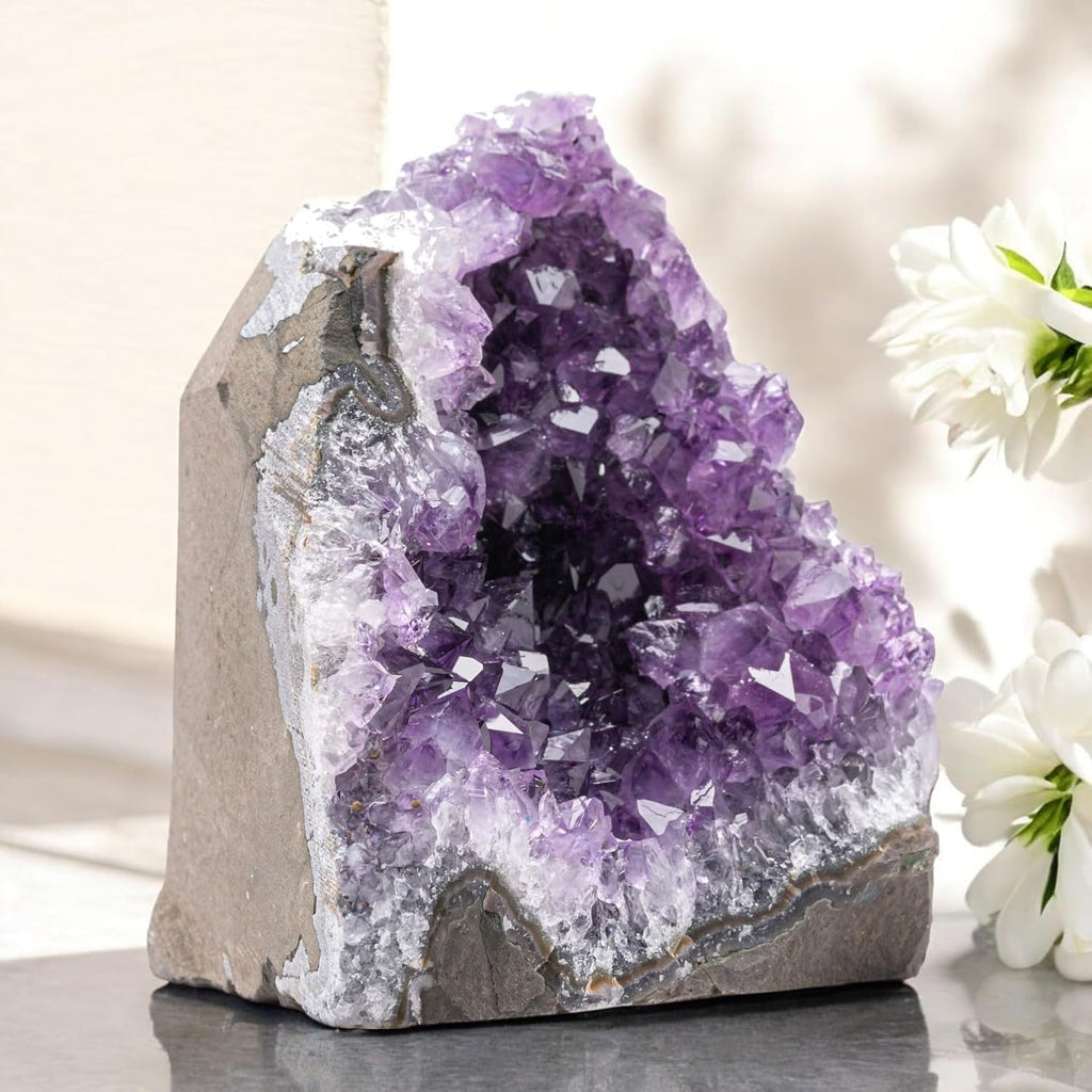 Natural Amethyst (1.5 lb to 2 lb) - 4" to 6" Height - Crystal Clusters Stone from Uruguay Raw Geode Quartz - Deep Purple Color