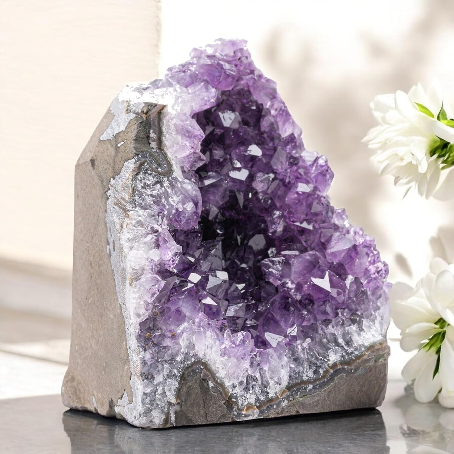 Natural Amethyst (1.5 lb to 2 lb) - 4" to 6" Height - Crystal Clusters Stone from Uruguay Raw Geode Quartz - Deep Purple Color