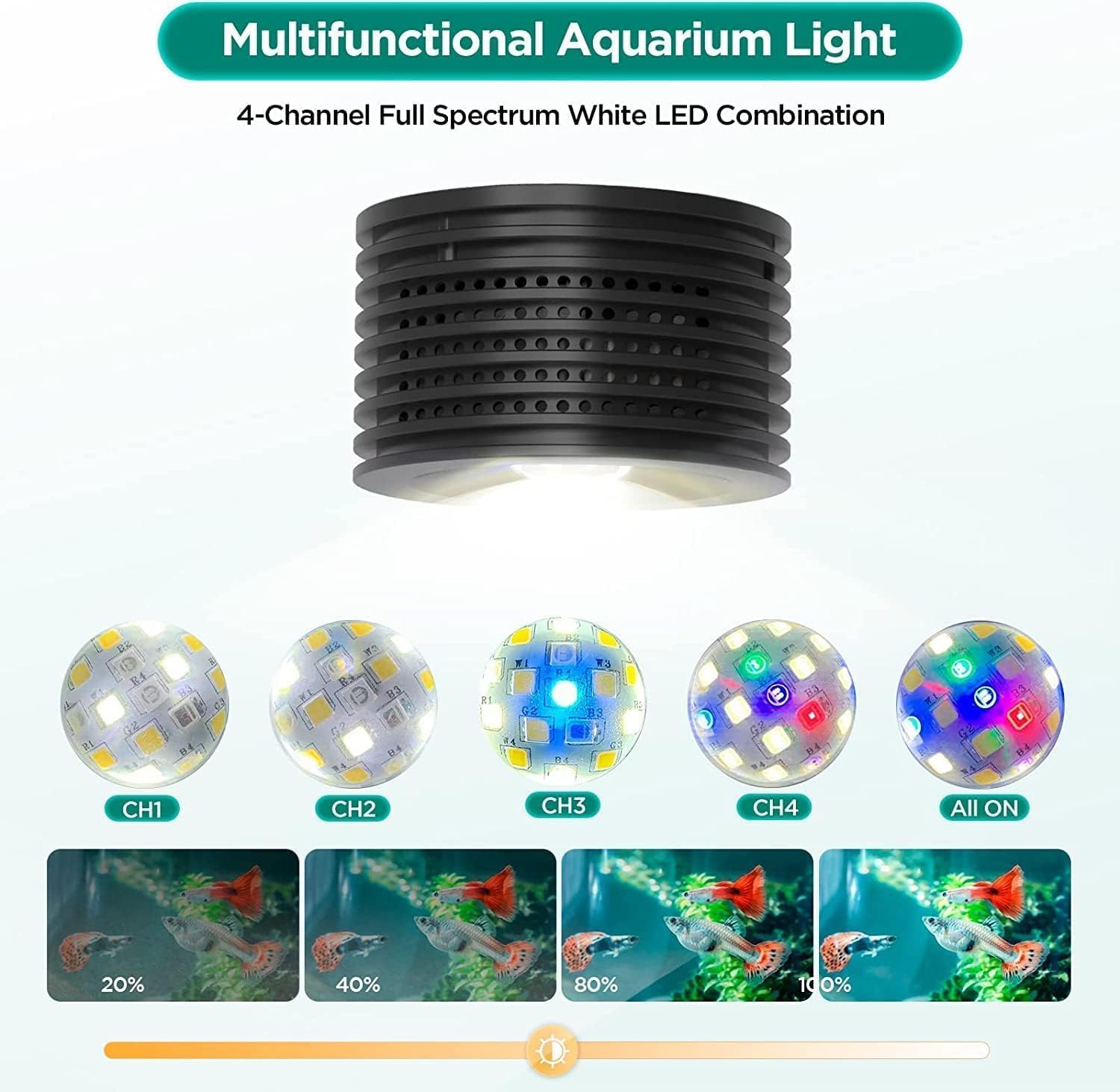 16W Full Spectrum Aquarium Light, 4 Channels Remote Control，Adjustable Gooseneck Freshwater Super Bright Fish Tank Light for Planted Nano Freshwater Aquarium Tank