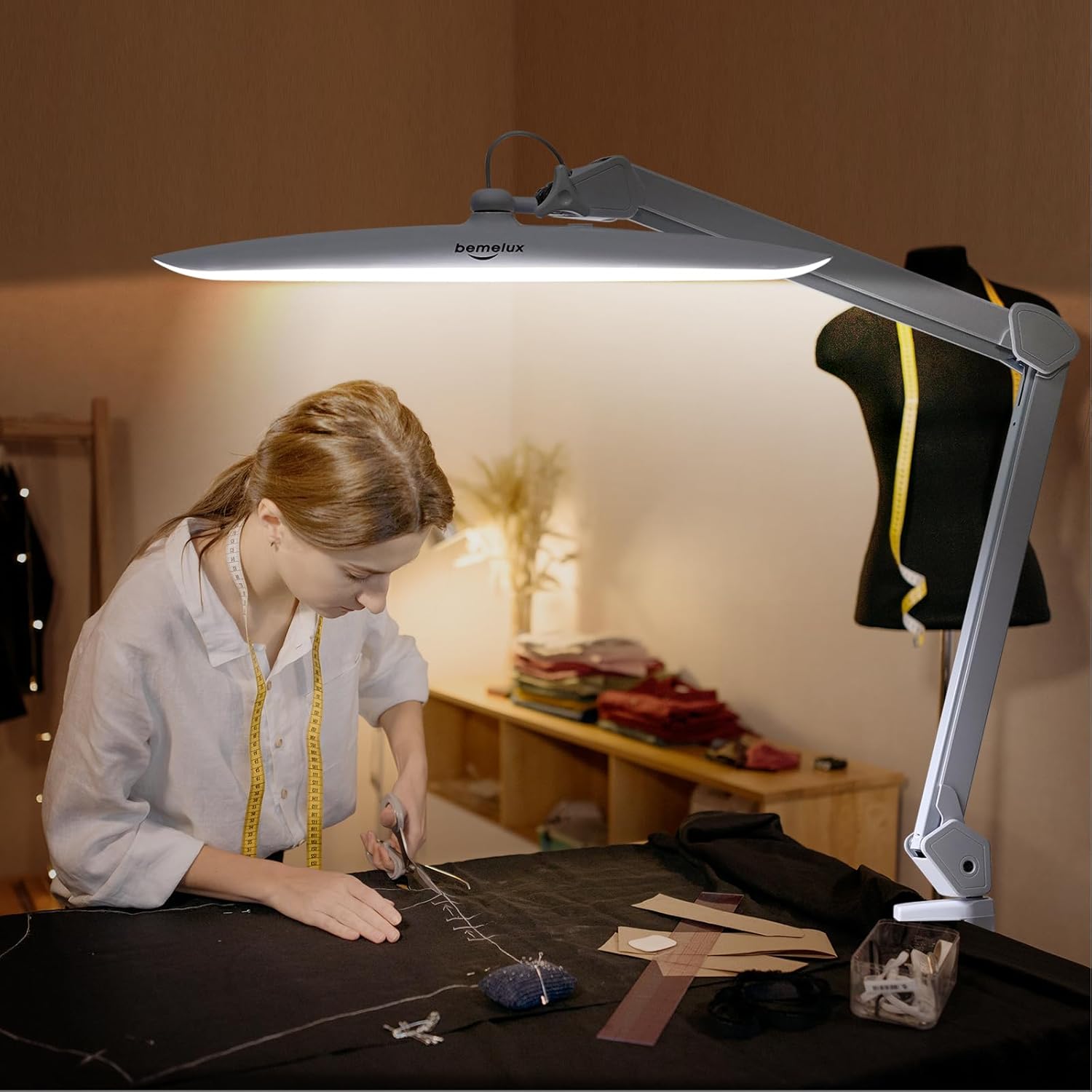 117PCS LED Clamp Desk Lamp, 20 Inch Metal Swivel Arm with Protective Casing, 2200 Lumens, Dimmable Task Lamp for Reading, Office Work, Sewing, Study, and Crafts(White)