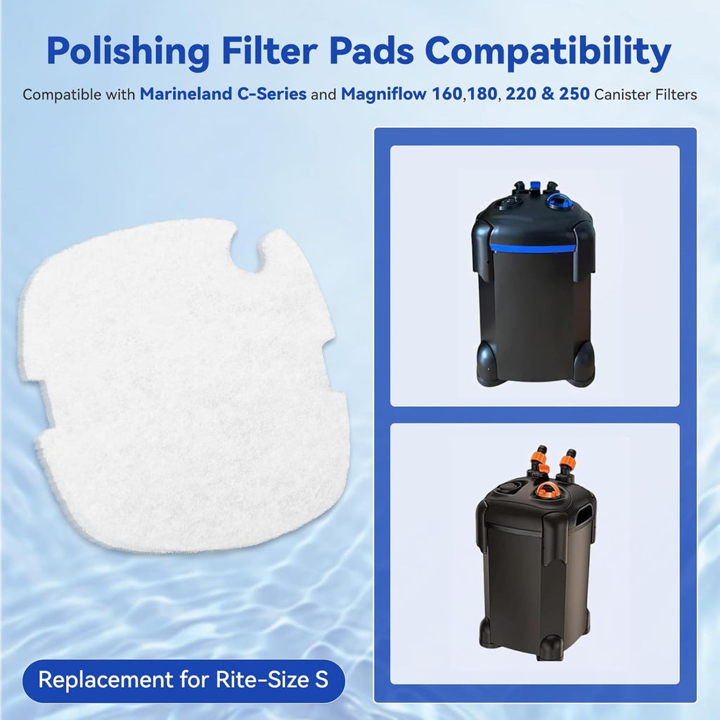 6 Pack Water Polishing Pads Replacement Rite Size S Polishing Filter Pads, Mechanical Filter Media for Aquariums Fits Marineland C-Series and Magniflow 160,180, 220 & 250 Canister Filters