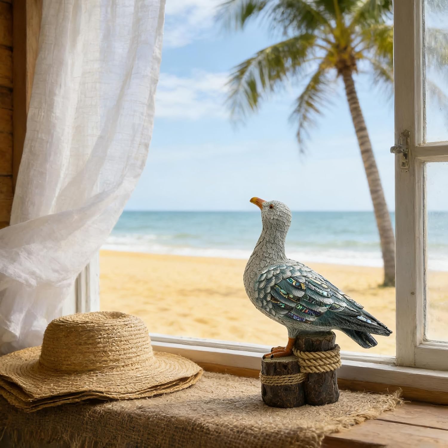 Lukitas Standing Seagull Statue Decor, Coastal Themed Decorative Sculpture for Home Garden Yard Lawn Outdoor, Resin 11''