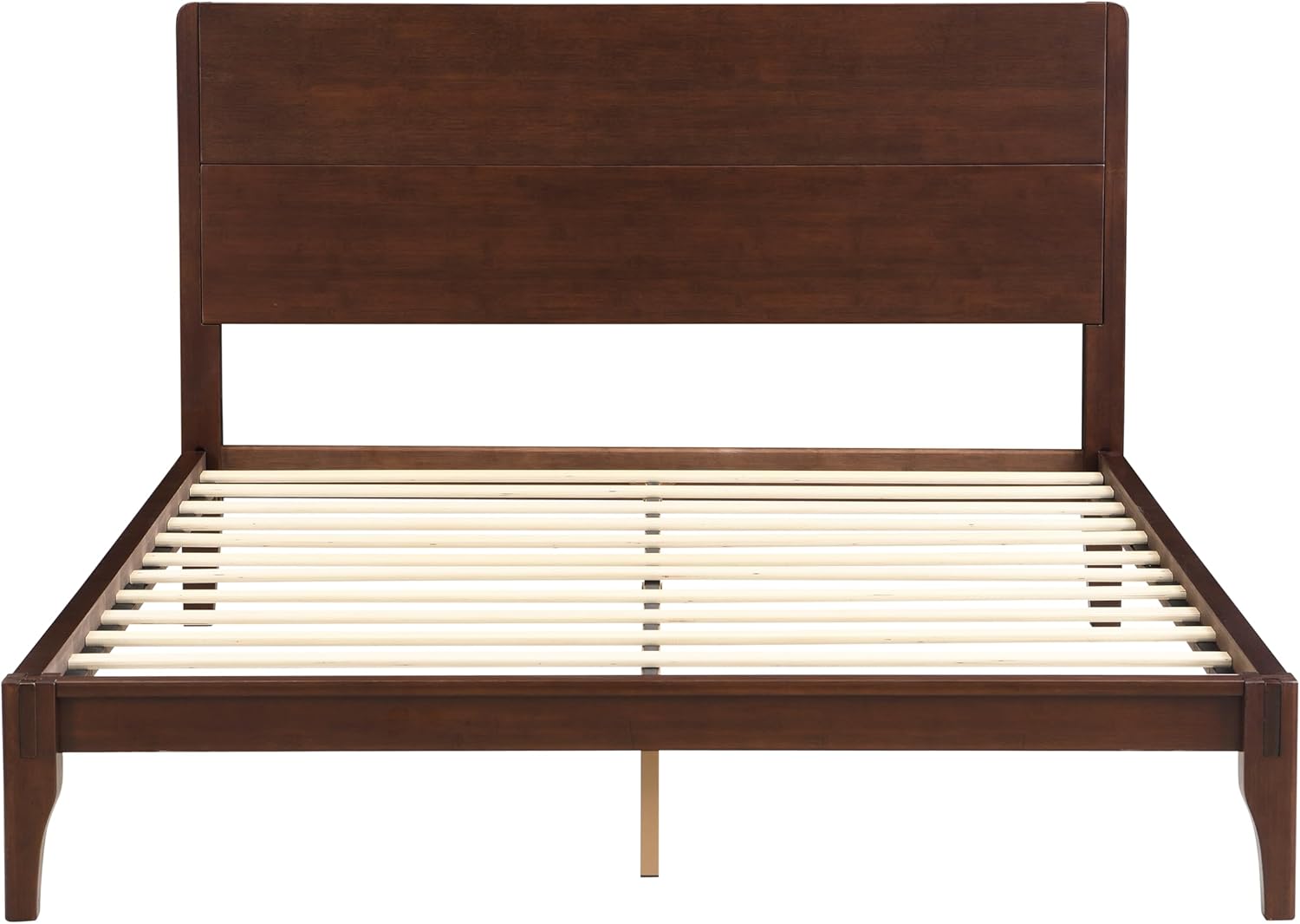 Merax Mid Century Queen Size Bed Frame with Headboard, Bamboo Wood Queen Platform Bed with Slat, Heavy Duty Steel Center Beam for Support, Under Bed Storage, No Box Spring Needed, Chocolate
