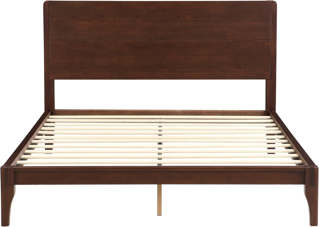 Merax Mid Century Bed Frame Full with Headboard, Bamboo Wood Full Platform Bed Frame with Wood Slat, Heavy Duty Steel Center Beam for Support, Under Bed Storage, No Box Spring Needed, Chocolate