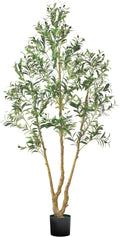 VEVOR 7FT Artificial Olive Tree with Black Pot, Tall Fake Tree with Natural Wood Trunk & Realistic Green Leaves and Fruits, Indoor Faux Plant for Home, Office, Living Room, Corner Decor