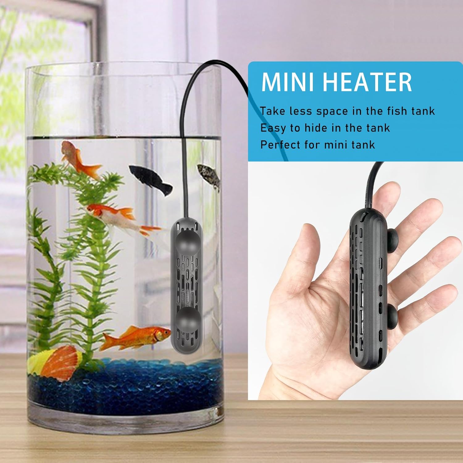 YukiHalu Small Aquarium Heater 25/50/100/150W with Protective Cover, Mini Fish Tank Heater, External Controller, Temperature Adjustable, Digital Display, Used for 5/10/20/30 Gallons (100W-20Gallon)
