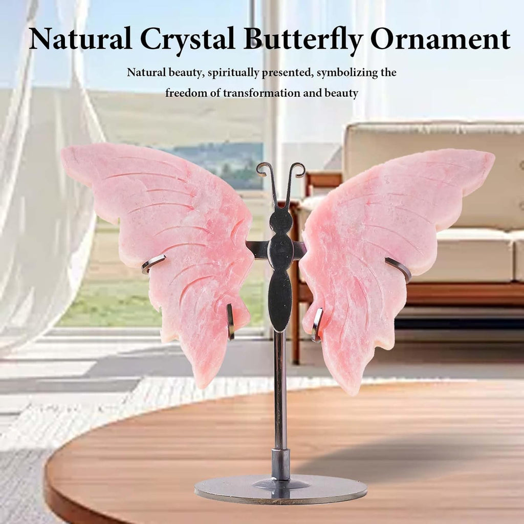 Apengshi Genuine Crystal Butterfly Ornament, Amethyst Agate Wings, Home Office Tabletop Home Decor (Pink Australian)