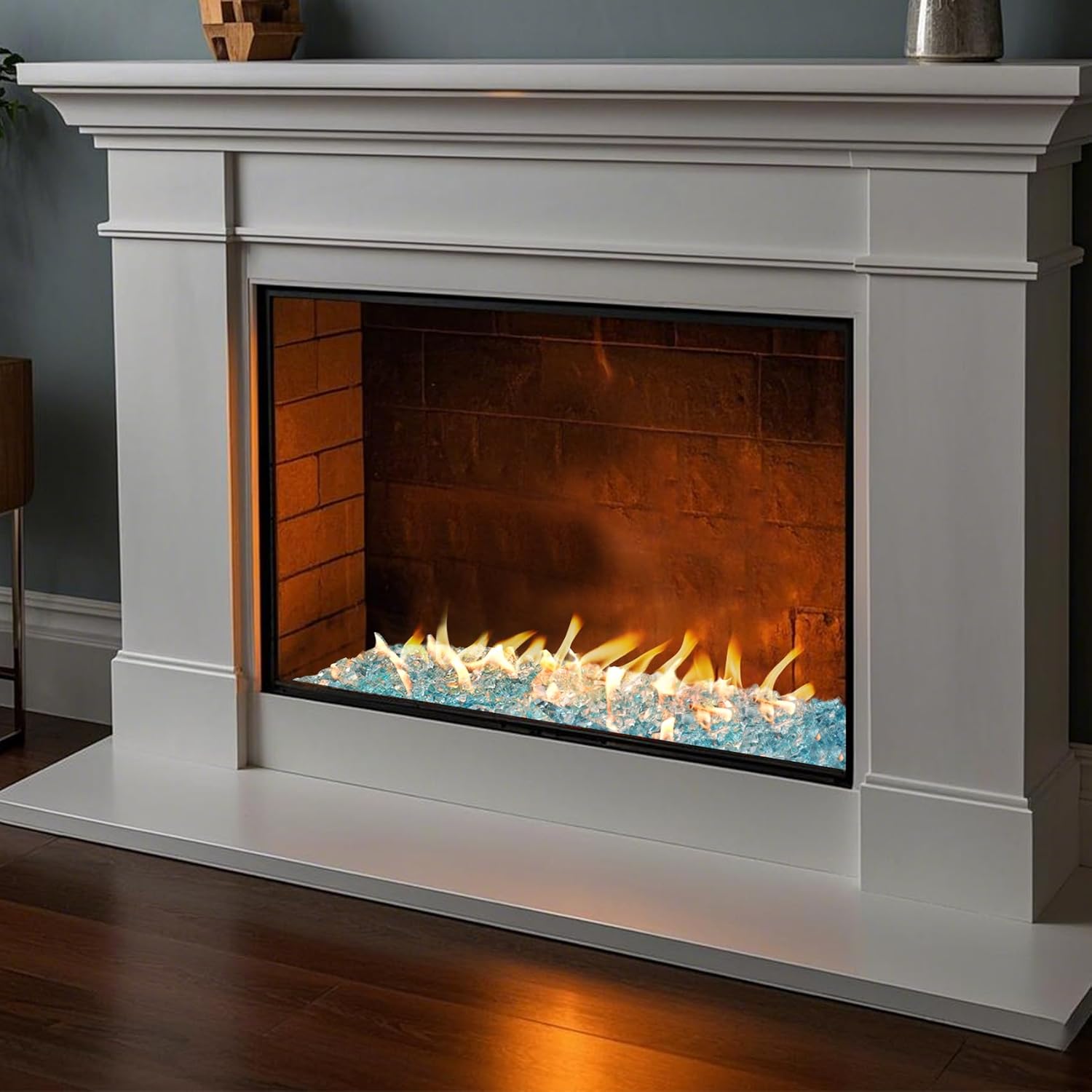 Skyflame High Luster 10-Pound Fire Glass for Fire Pit Fireplace Landscaping (1/2", Aqua Blue)