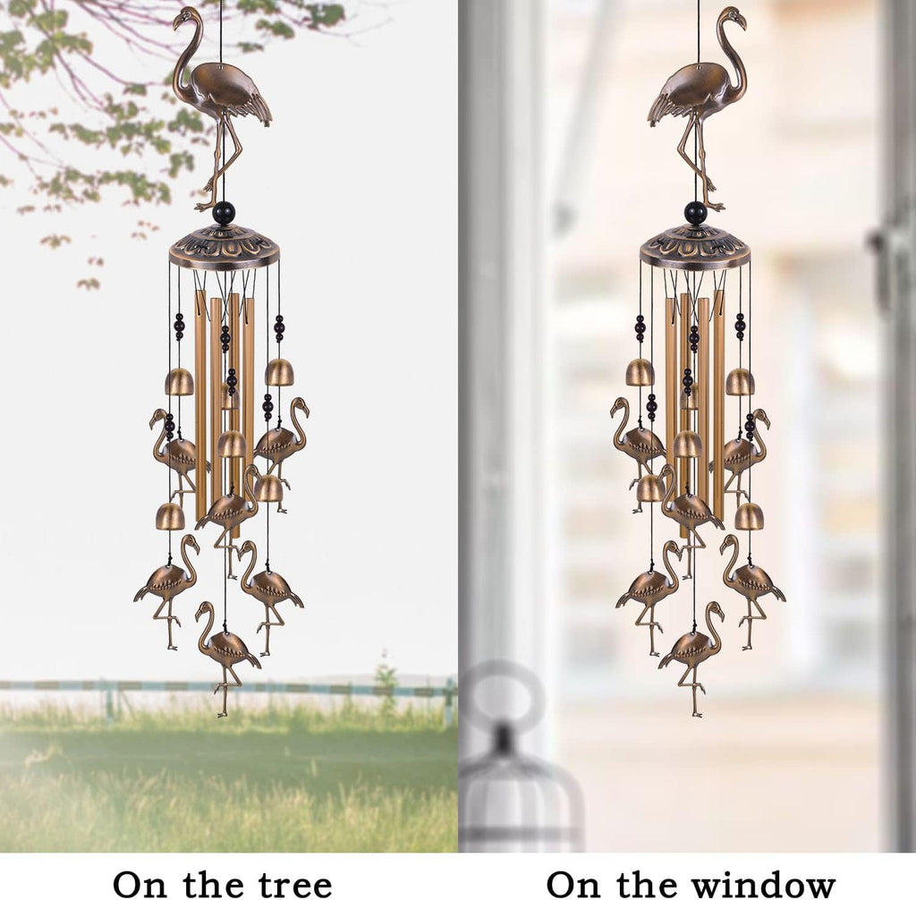 Solawindchime Outdoor Flamingos Wind Chimes, Flamingo Bronze Windchimes, Gift Wind Chime, Flamingo Wind Bell, Gifts for Women, for Home, Garden, Indoor, Outdoor Decoration, Garden Wind Chimes