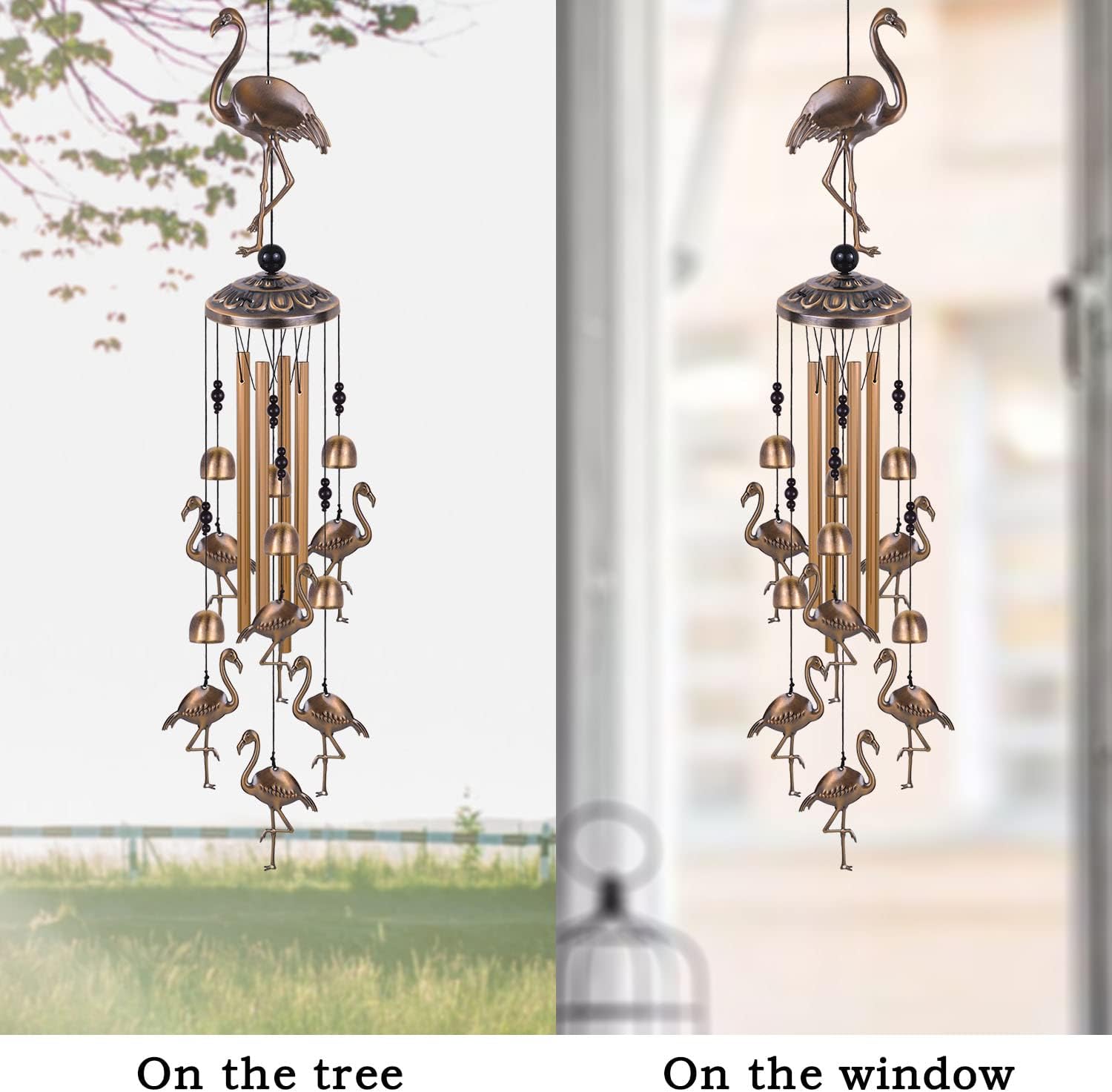 Solawindchime Outdoor Flamingos Wind Chimes, Flamingo Bronze Windchimes, Gift Wind Chime, Flamingo Wind Bell, Gifts for Women, for Home, Garden, Indoor, Outdoor Decoration, Garden Wind Chimes