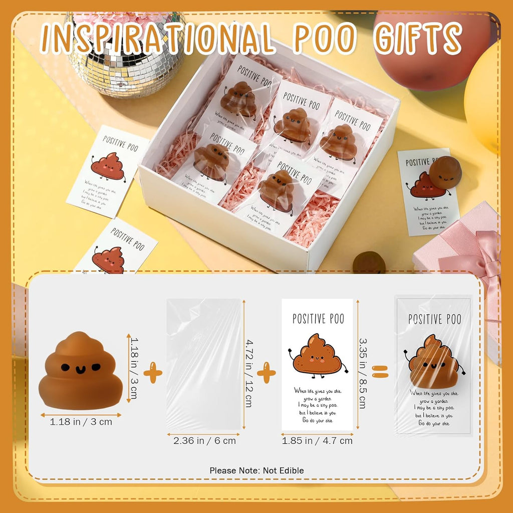 Wettarn 30 Sets Positive Stool Stress Ball Gifts Bulk Office Christmas Appreciation Gift Cute Emotional Luminous Stool Squeeze Inspirational Cards Mini Stress Relief Ball for Coworker Nurse Staff