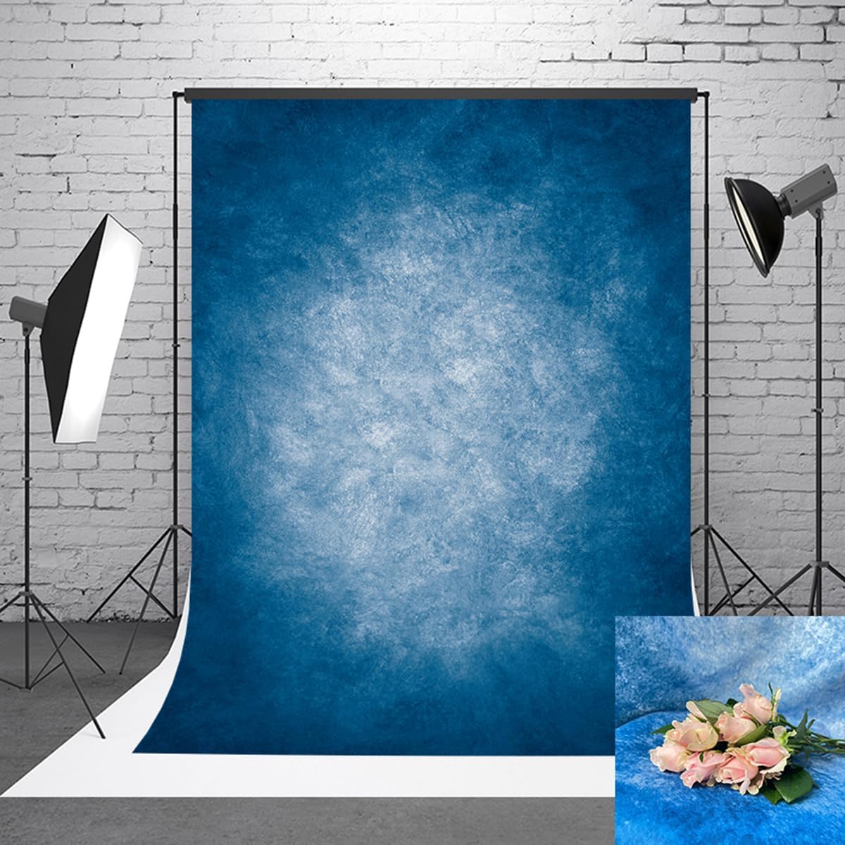 6.5x10ft Dark Blue Gradient Portrait Photo Backdrops Bright Center Abstract Photography Backdrop for Studio Photo Booth Prop Banner Decor Background
