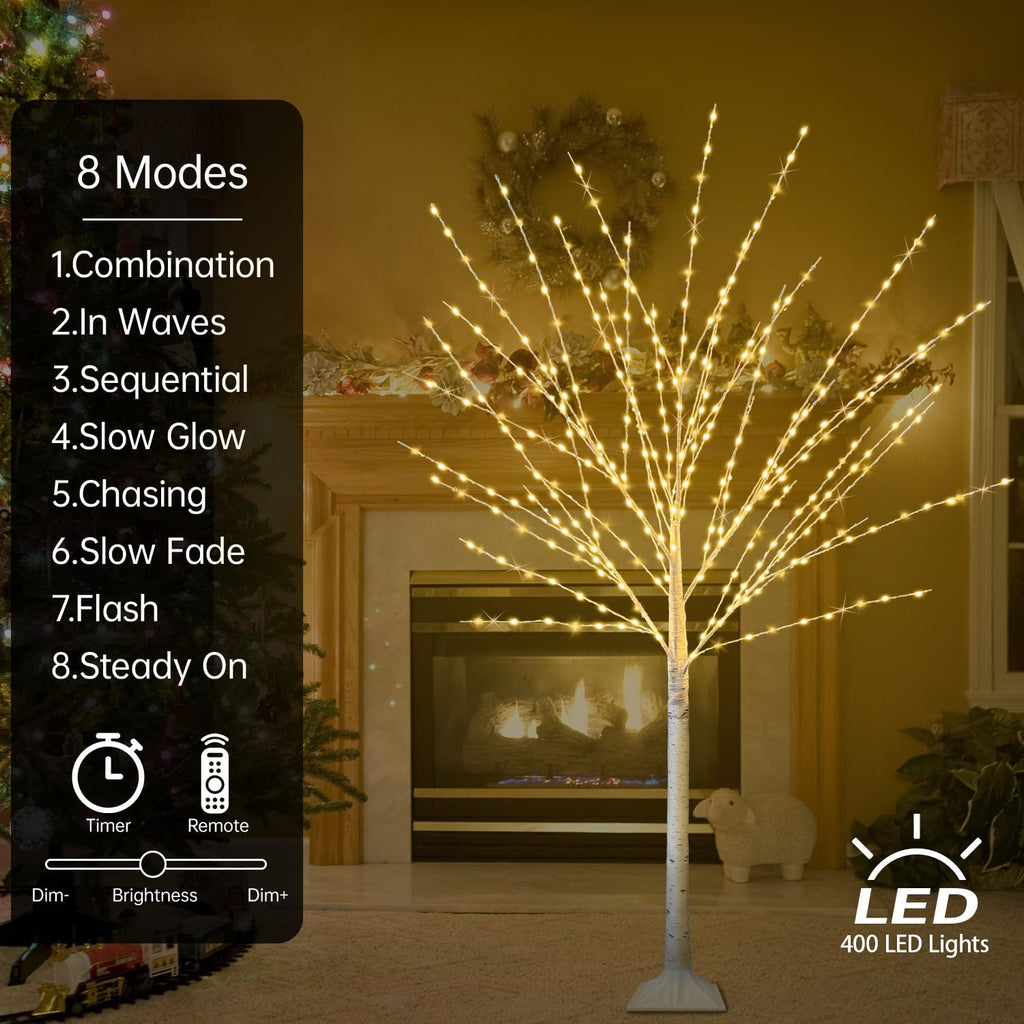 Remon 2Pack 4FT Lighted Birch Trees, Birch Tree with 400 LED Lights, 8 Flash Modes and Timer, Dimmable, Light Up Twig Christmas Tree for Indoor Outdoor Home Party Garden Wedding Decorations