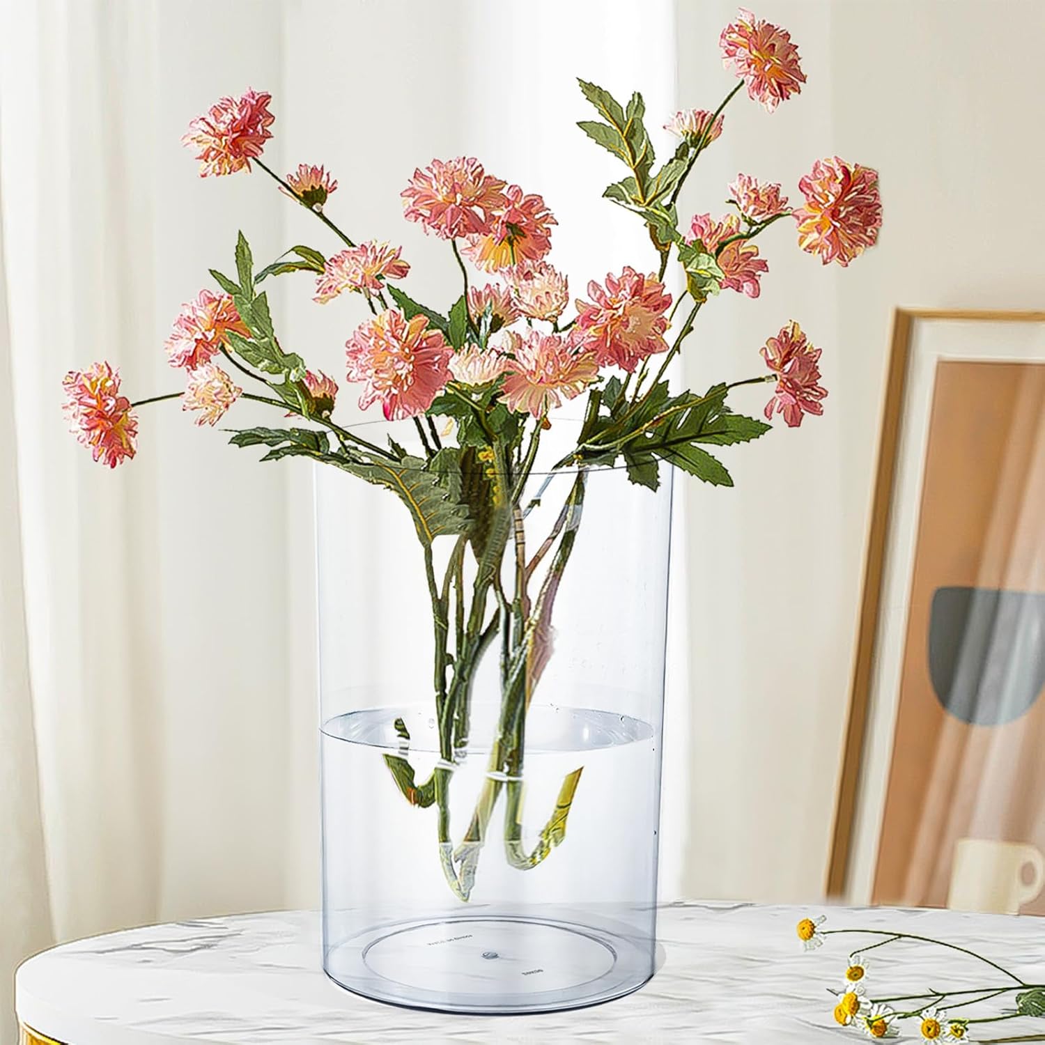 Acrylic Vase for Centerpieces, 7.9" x11.8" Clear Wide Mouth Flower Vase Cylinder Vases Round Plastic Vases for Home, Wedding Party, Decor, Flowers