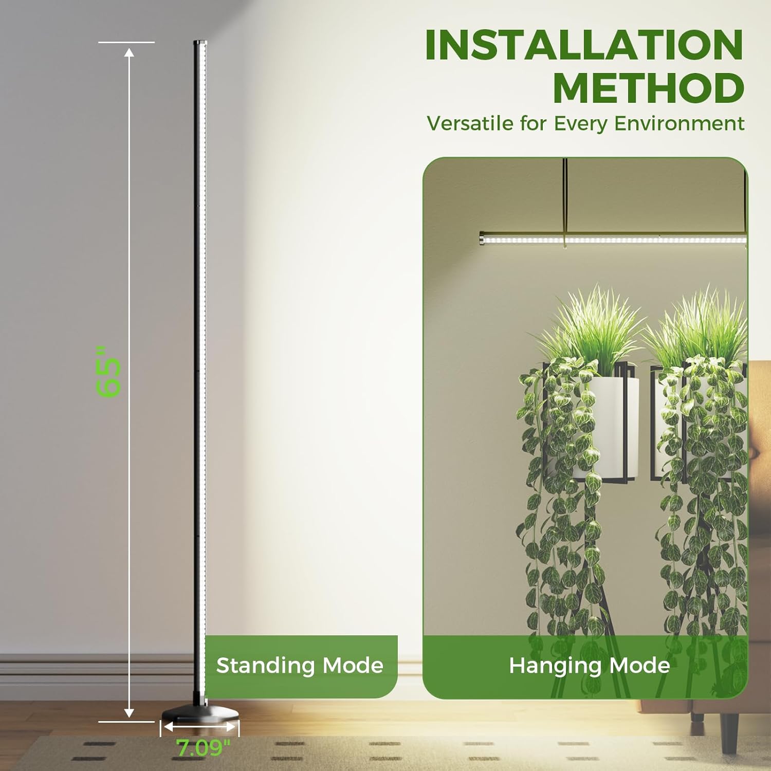 2PCS Grow Lights for Indoor Plants, 384 LEDs 42W Vertical Full Spectrum Grow Light 65 Inch Standing Grow Lights with Timer 3 Light Modes 5-Level Dimmable Wide Coverage