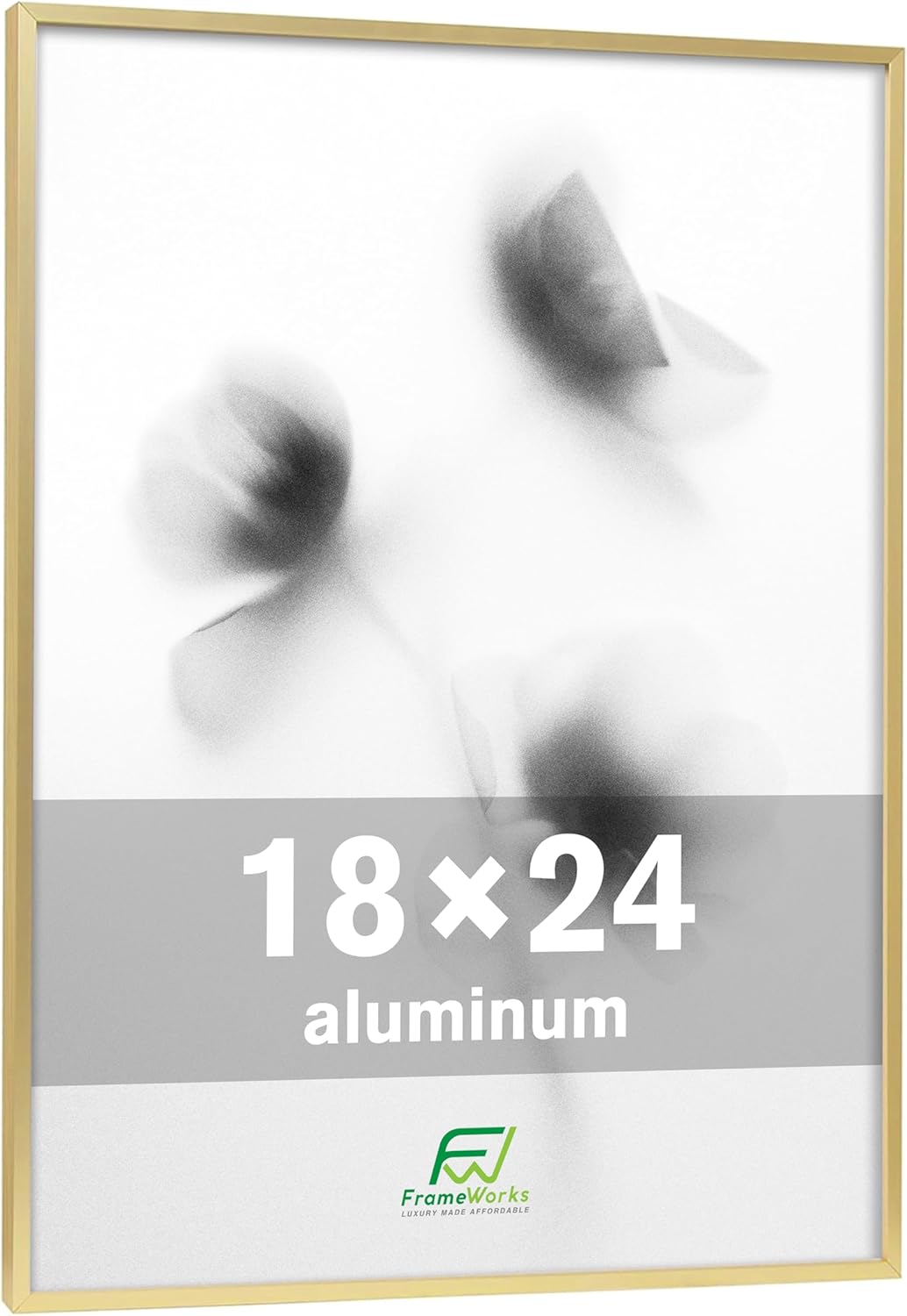 FrameWorks 18x24 Brushed Aluminum Poster Frames – Modern Brushed Metal Design w/Shatterproof Plexiglass, Perfect for Posters, Artwork, Paintings, Wall Displays – Home or Office Decor, Gold - 1 Pack