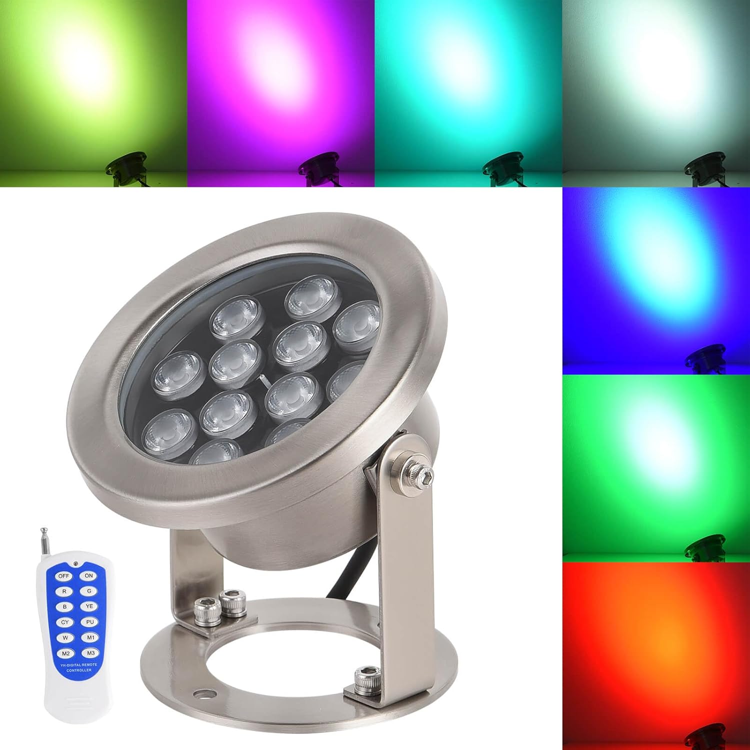 JSN&PC LED Underwater Lights 36W RGB Color 12V AC Pond Light for Party Swimming Pool Home Garden Fountain Water Rockery Grass Land
